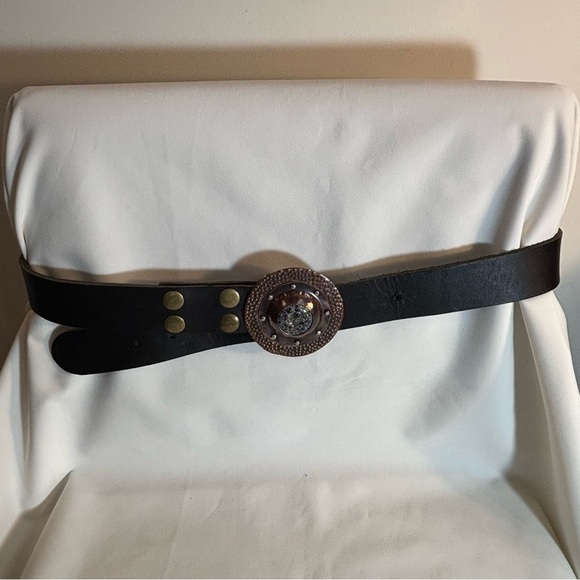 BELT Leather with Decorative Round Buckle Pin Closure Rivets Bohemian Western - Picture 6 of 6